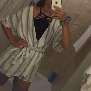 White & Navy Striped Romper